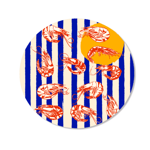 Vintage Blue Stripes Shrimps Illustration - Magnet by EZbie