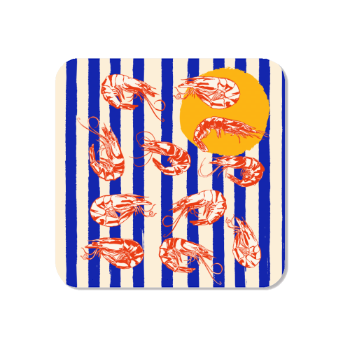 Vintage Blue Stripes Shrimps Illustration - Magnet by EZbie