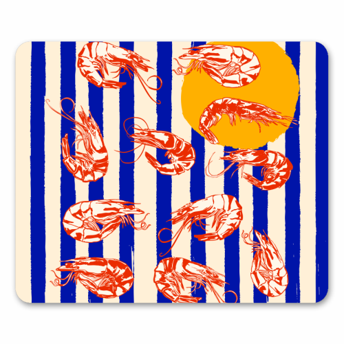 Vintage Blue Stripes Shrimps Illustration - mouse mat by EZbie