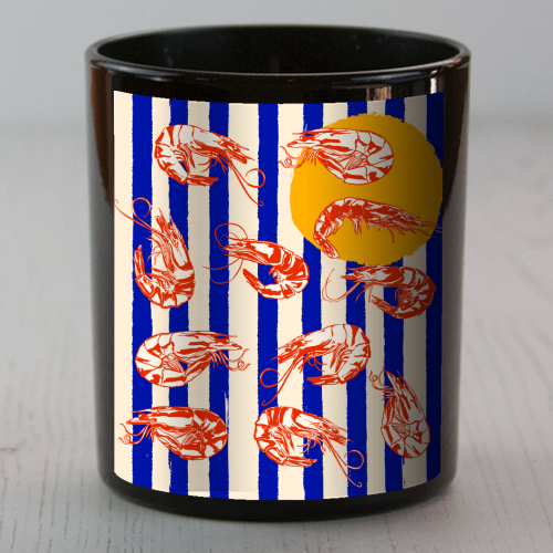 Vintage Blue Stripes Shrimps Illustration - scented candle by EZbie