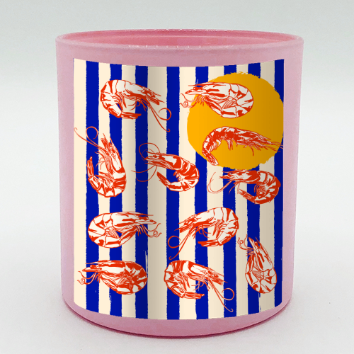Vintage Blue Stripes Shrimps Illustration - scented candle by EZbie