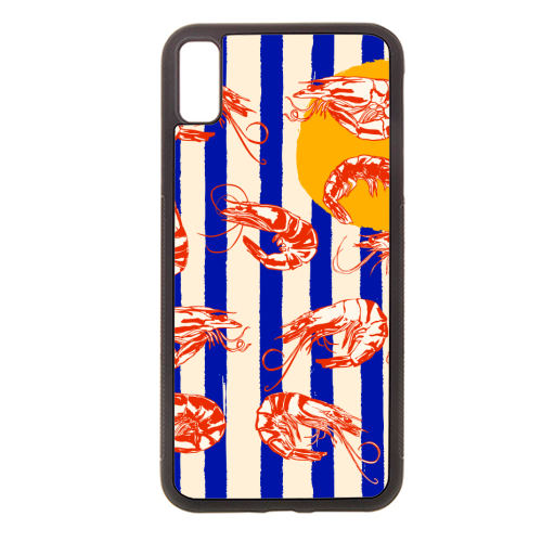 Vintage Blue Stripes Shrimps Illustration - stylish phone case by EZbie