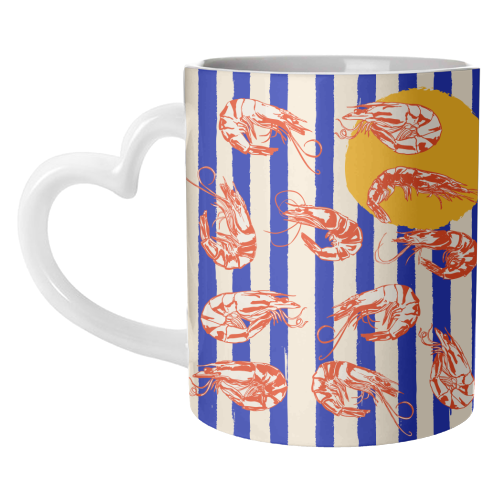 Vintage Blue Stripes Shrimps Illustration - unique mug by EZbie