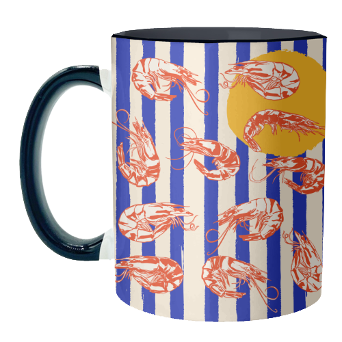 Vintage Blue Stripes Shrimps Illustration - unique mug by EZbie