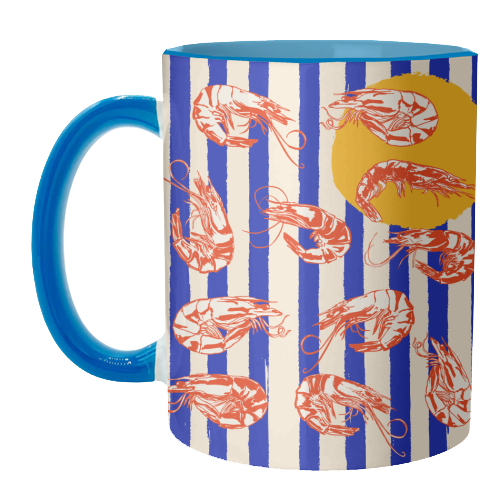 Vintage Blue Stripes Shrimps Illustration - unique mug by EZbie