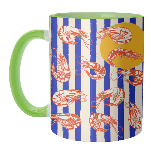 Vintage Blue Stripes Shrimps Illustration - unique mug by EZbie
