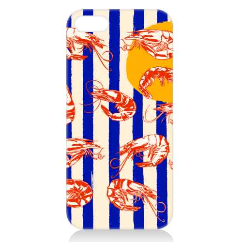 Vintage Blue Stripes Shrimps Illustration - unique phone case by EZbie