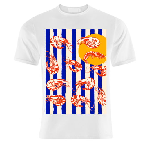 Vintage Blue Stripes Shrimps Illustration - unique t shirt by EZbie