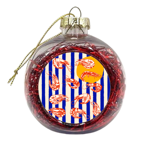 Vintage Blue Stripes Shrimps Illustration - xmas bauble by EZbie