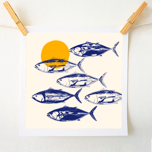 Vintage Blue Tuna Minimalist Illustration - A1 - A4 art print by EZbie