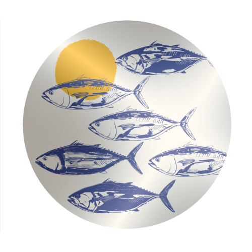 Vintage Blue Tuna Minimalist Illustration - Circle Sticker by EZbie