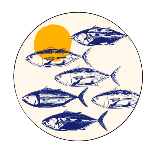 Vintage Blue Tuna Minimalist Illustration - Circle Sticker by EZbie