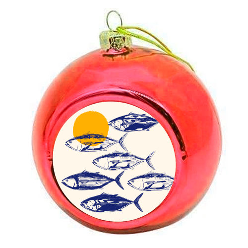 Vintage Blue Tuna Minimalist Illustration - colourful christmas bauble by EZbie