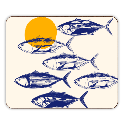 Vintage Blue Tuna Minimalist Illustration - designer placemat by EZbie