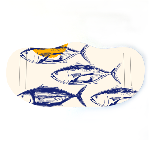 Vintage Blue Tuna Minimalist Illustration - face cover mask by EZbie
