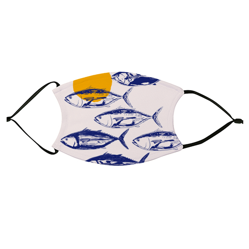Vintage Blue Tuna Minimalist Illustration - face cover mask by EZbie