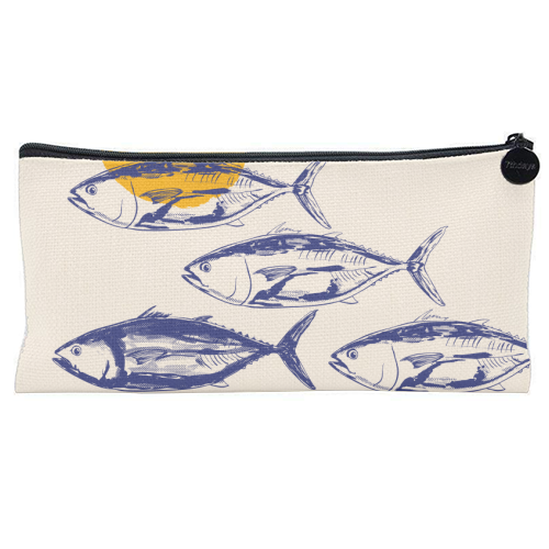 Vintage Blue Tuna Minimalist Illustration - flat pencil case by EZbie