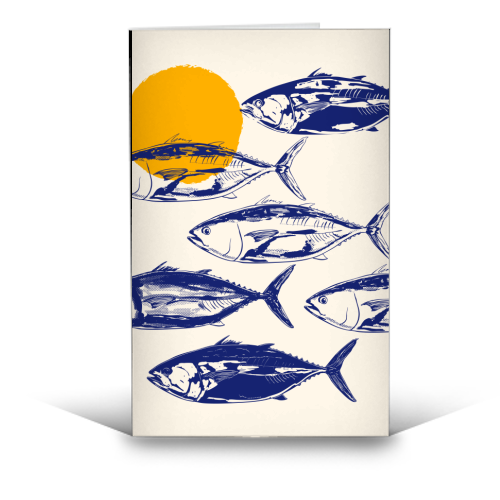 Vintage Blue Tuna Minimalist Illustration - funny greeting card by EZbie