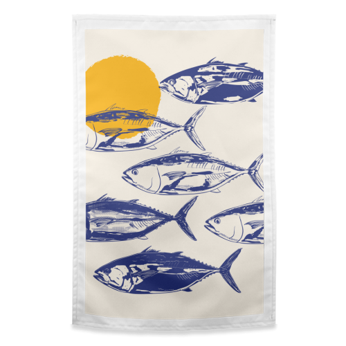 Vintage Blue Tuna Minimalist Illustration - funny tea towel by EZbie