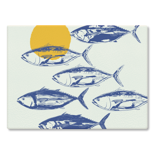 Vintage Blue Tuna Minimalist Illustration - glass chopping board by EZbie
