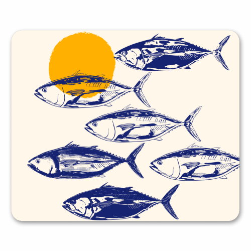 Vintage Blue Tuna Minimalist Illustration - mouse mat by EZbie