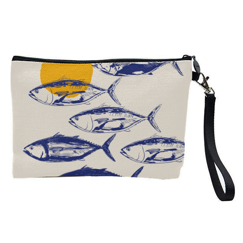Vintage Blue Tuna Minimalist Illustration - pretty makeup bag by EZbie