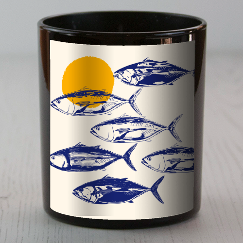 Vintage Blue Tuna Minimalist Illustration - scented candle by EZbie