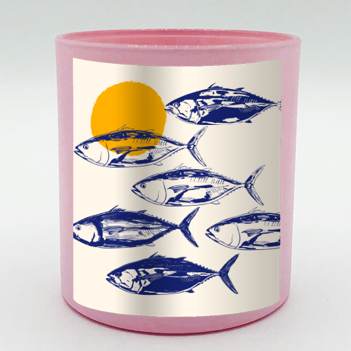 Vintage Blue Tuna Minimalist Illustration - scented candle by EZbie