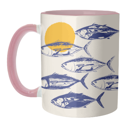 Vintage Blue Tuna Minimalist Illustration - unique mug by EZbie