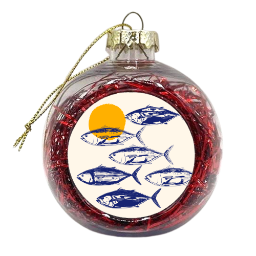 Vintage Blue Tuna Minimalist Illustration - xmas bauble by EZbie