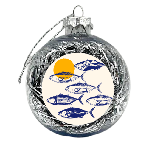 Vintage Blue Tuna Minimalist Illustration - xmas bauble by EZbie
