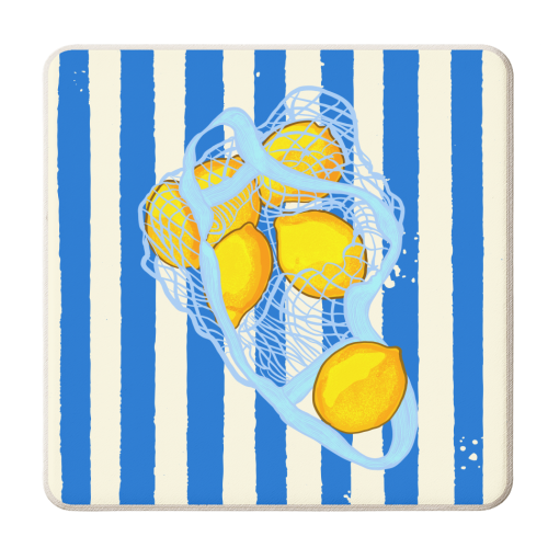 Vintage Citrus Lemons - personalised beer coaster by EZbie