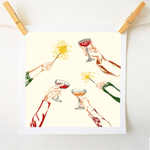 Vintage Holidays Cocktail Cheers Illustration - A1 - A4 art print by EZbie