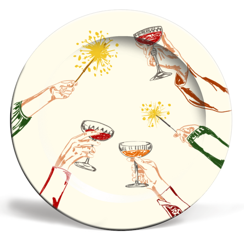 Vintage Holidays Cocktail Cheers Illustration - ceramic dinner plate by EZbie