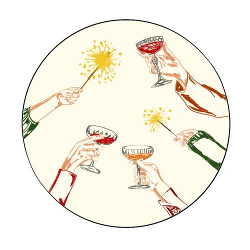 Vintage Holidays Cocktail Cheers Illustration - Circle Sticker by EZbie