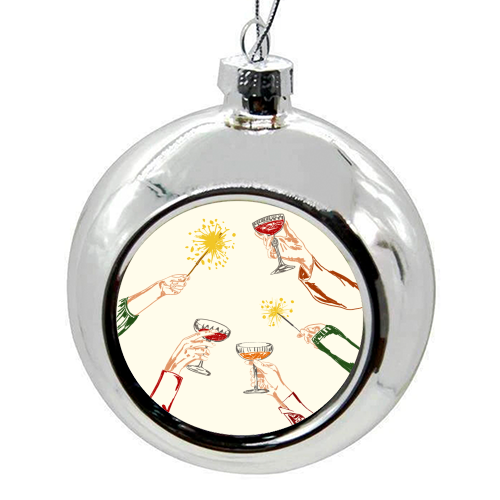 Vintage Holidays Cocktail Cheers Illustration - colourful christmas bauble by EZbie