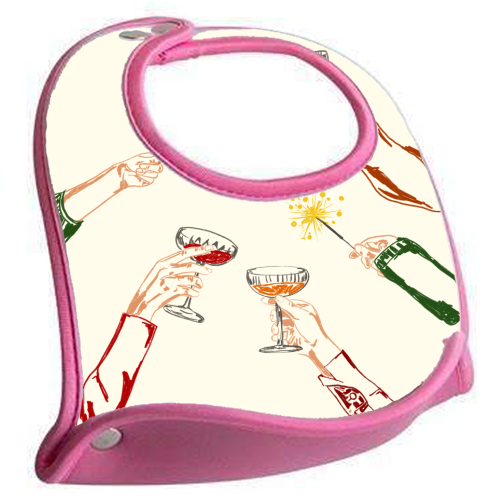 Vintage Holidays Cocktail Cheers Illustration - feeding bib by EZbie