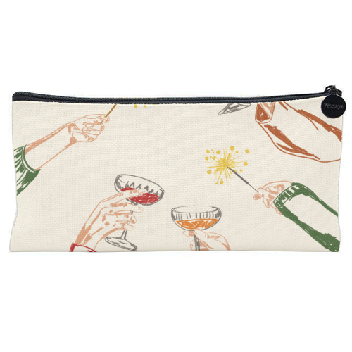 Vintage Holidays Cocktail Cheers Illustration - flat pencil case by EZbie