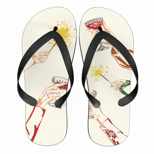Vintage Holidays Cocktail Cheers Illustration - funny flip flops by EZbie