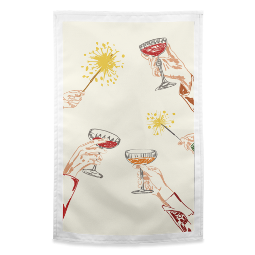 Vintage Holidays Cocktail Cheers Illustration - funny tea towel by EZbie