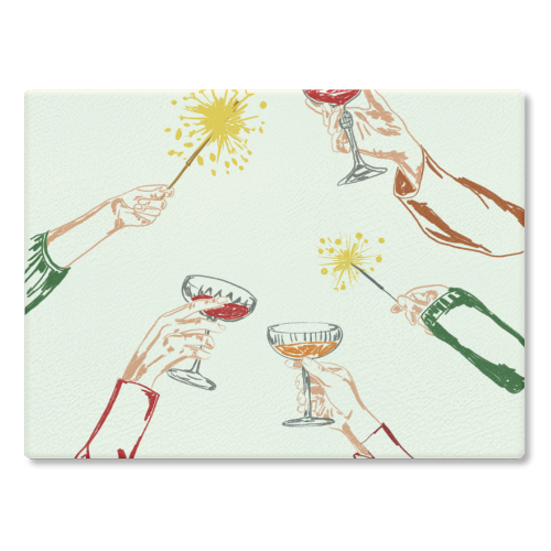 Vintage Holidays Cocktail Cheers Illustration - glass chopping board by EZbie