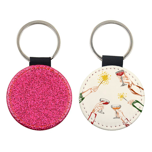 Vintage Holidays Cocktail Cheers Illustration - keyring by EZbie