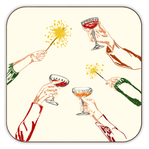 Vintage Holidays Cocktail Cheers Illustration - personalised beer coaster by EZbie