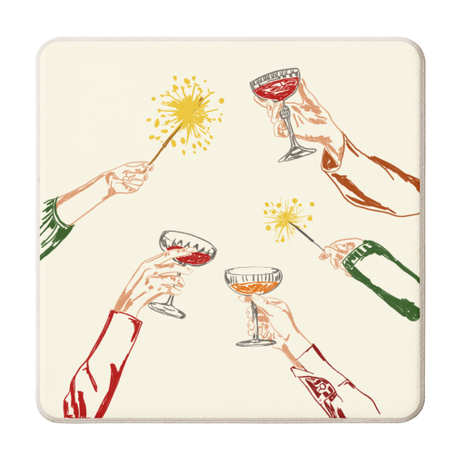 Vintage Holidays Cocktail Cheers Illustration - personalised beer coaster by EZbie