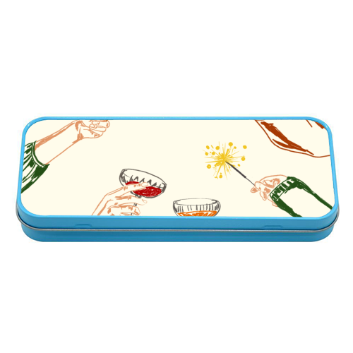 Vintage Holidays Cocktail Cheers Illustration - tin pencil case by EZbie