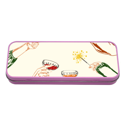 Vintage Holidays Cocktail Cheers Illustration - tin pencil case by EZbie