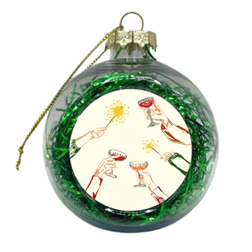 Vintage Holidays Cocktail Cheers Illustration - xmas bauble by EZbie