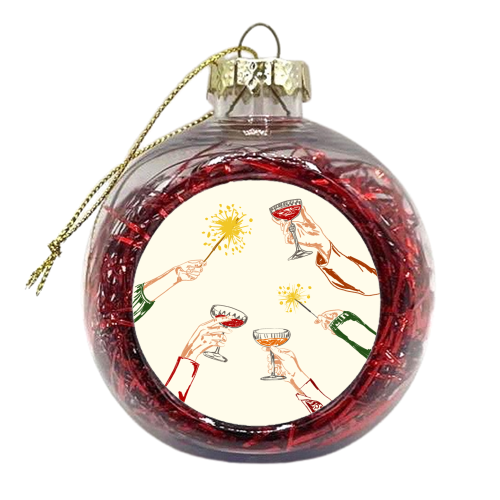 Vintage Holidays Cocktail Cheers Illustration - xmas bauble by EZbie