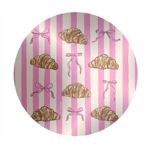 Vintage Pink Stripes Coquette Bows & Croissant Illustration - Circle Sticker by EZbie