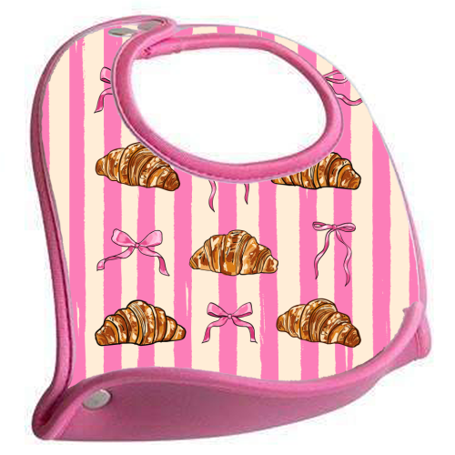 Vintage Pink Stripes Coquette Bows & Croissant Illustration - feeding bib by EZbie